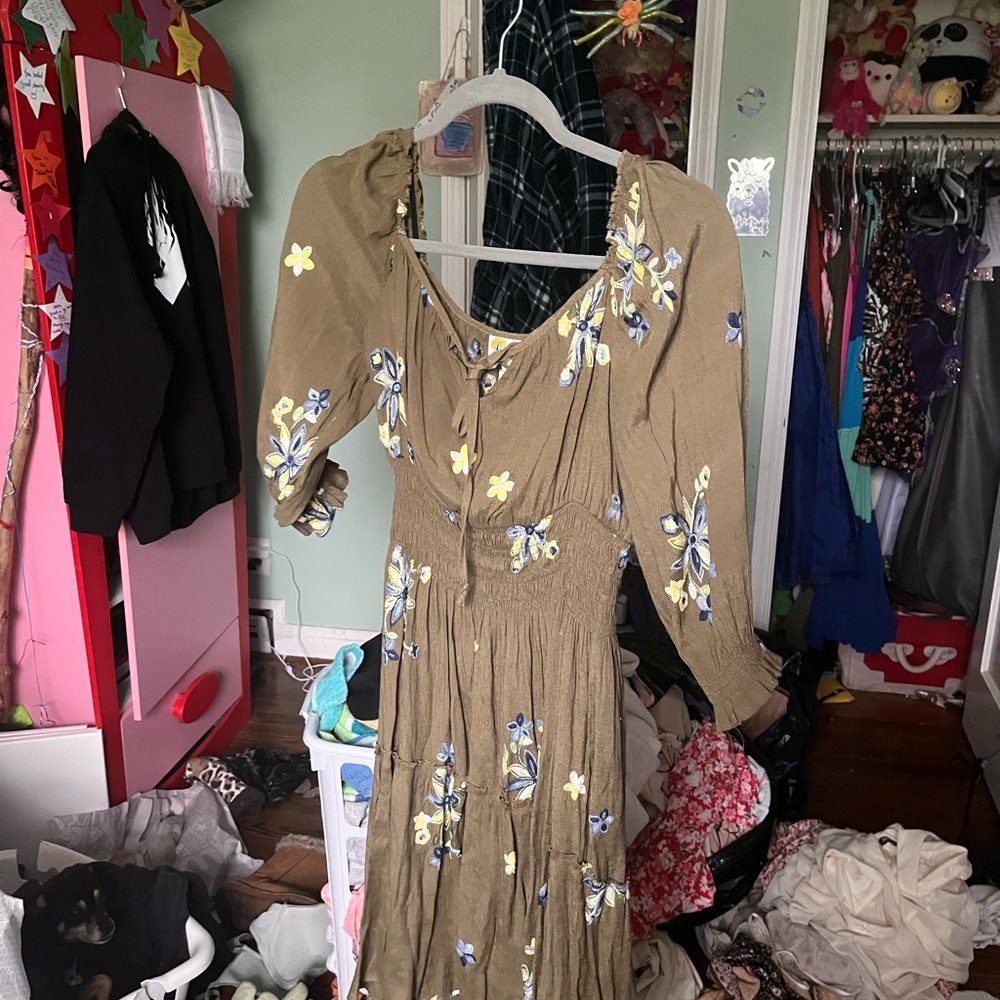 Fig and Flower Long Sleeve Green and Yellow Dress